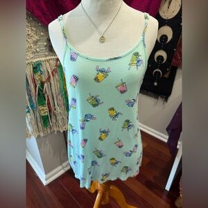 Disney Stitch Mint tank with Cartoon and Bubble Tea Print Size S